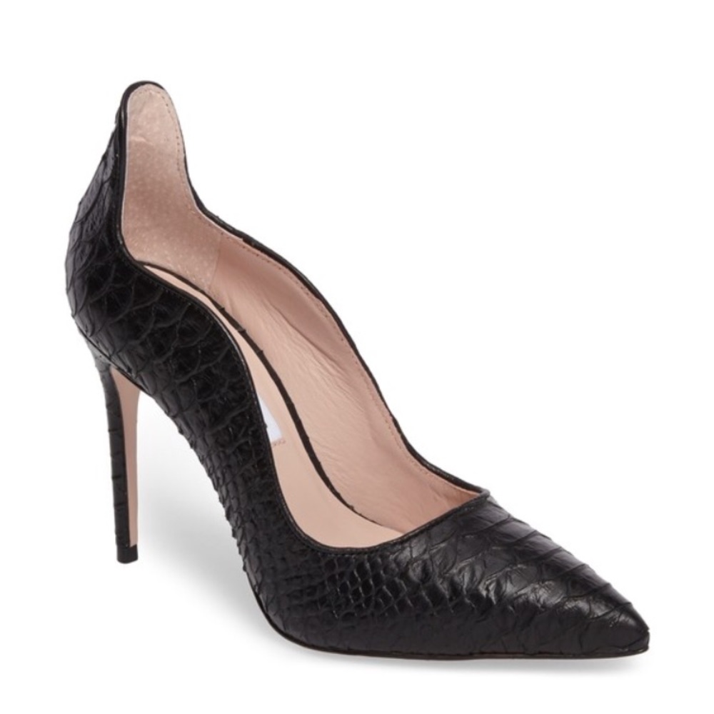James Chan black embossed pumps